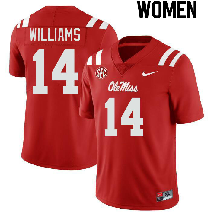 Women #14 Demarko Williams Ole Miss Rebels College Football Jerseyes Stitched Sale-Red
